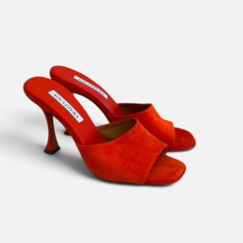 orange suede mules